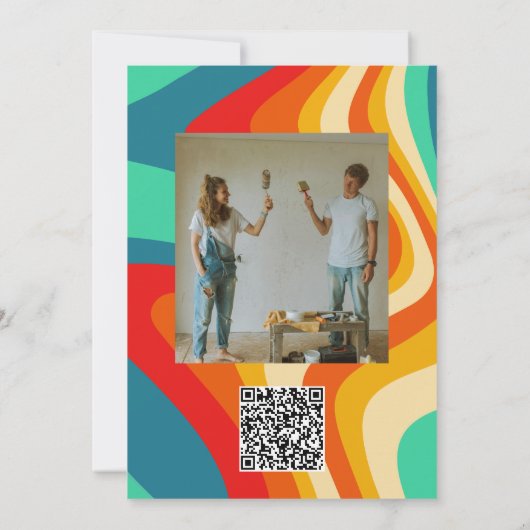 カラフルレトロ結婚と写真 招待状 (裏面)