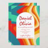 カラフルレトロ結婚と写真 招待状 (正面/裏面)