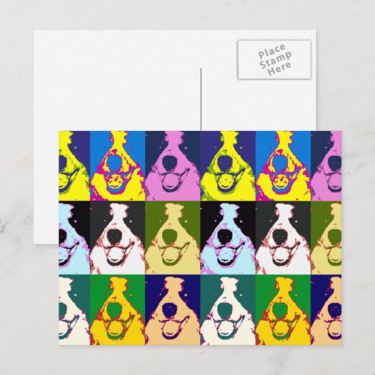 カラフルレトロ縁どコリーポップ・アートのアートバーティカル ポストカード (正面/裏面)