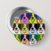 カラフルレトロ縁どコリーポップ・アートのアートラウンド 缶バッジ (正面&裏面)