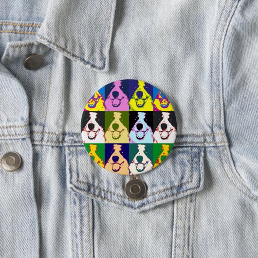 カラフルレトロ縁どコリーポップ・アートのアートラウンド 缶バッジ (インサイチュ)