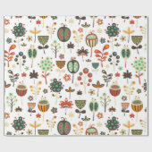 カラフルレトロ花と葉柄 ラッピングペーパー (フラット)