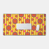 カラフルレトロ花オンストライプ デスクマット (キーボード&マウス)