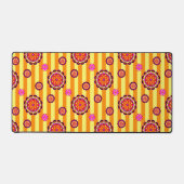 カラフルレトロ花オンストライプ デスクマット (正面)