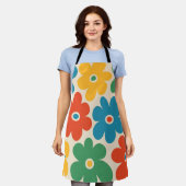 カラフルレトロ花パターン エプロン (着用した状態)
