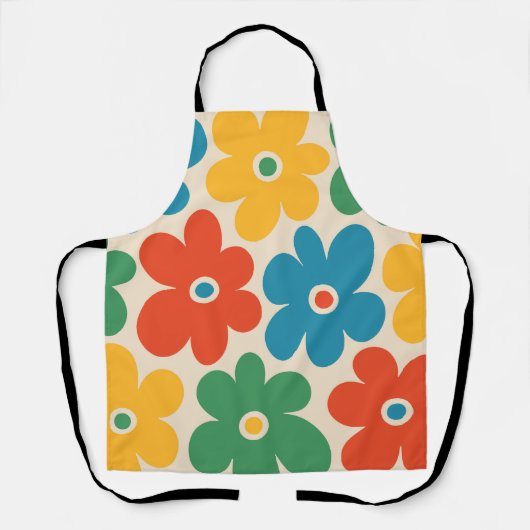 カラフルレトロ花パターン エプロン (正面)