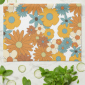 カラフルレトロ花パターン キッチンタオル (折り畳み)