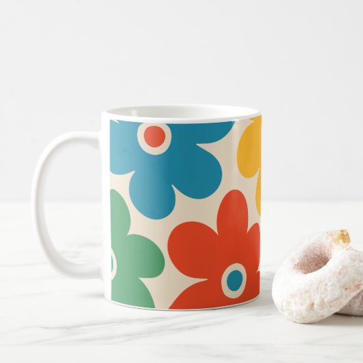 カラフルレトロ花パターン コーヒーマグカップ (ドーナツ)