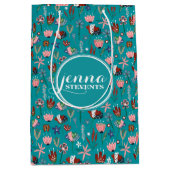 カラフルレトロ花パターン ミディアムペーパーバッグ (正面)