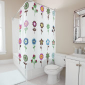 カラフルレトロ花可愛いイラストレーション シャワーカーテン (インサイチュ)