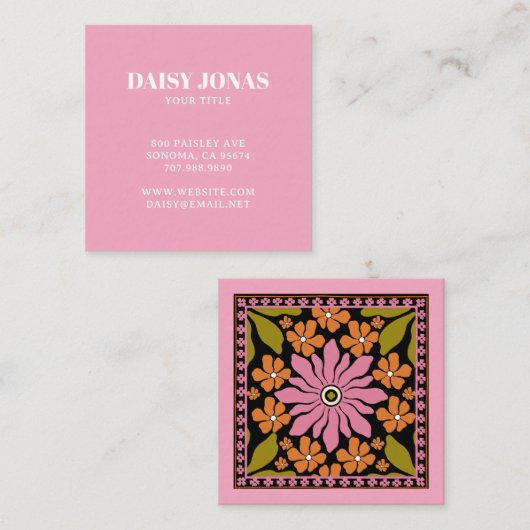 カラフルレトロ花文名刺 スクエア名刺 (正面/裏面)