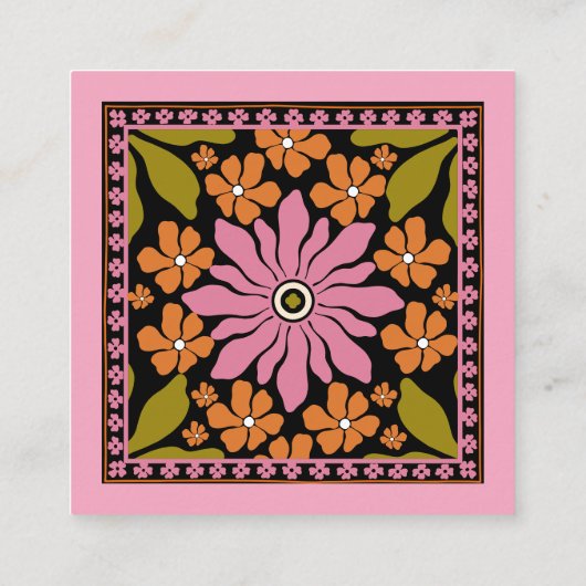 カラフルレトロ花文名刺 スクエア名刺 (裏面)