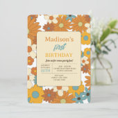 カラフルレトロ花柄テーマ誕生日 招待状 (スタンド正面)