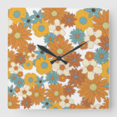 カラフルレトロ花柄 スクエア壁時計 (正面)