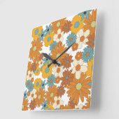 カラフルレトロ花柄 スクエア壁時計 (傾斜)