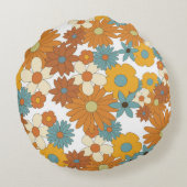 カラフルレトロ花柄 ラウンドクッション (裏面)