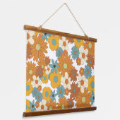 カラフルレトロ花柄 吊り下げ型タペストリー (傾斜あり)