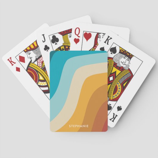 カラフルレトロ虹の波パーソナライズされた トランプ (裏面)
