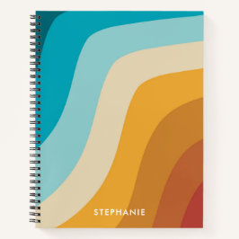 カラフルレトロ虹の波パーソナライズされた ノートブック