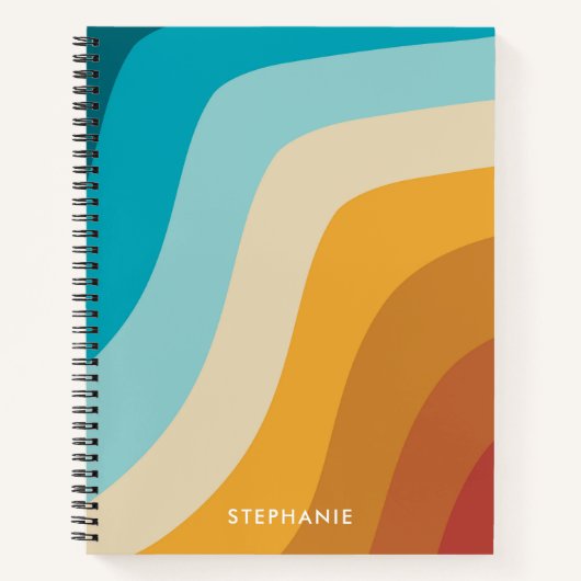 カラフルレトロ虹の波パーソナライズされた ノートブック (正面)
