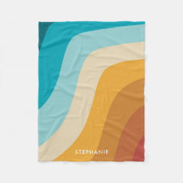 カラフルレトロ虹の波パーソナライズされた フリースブランケット