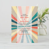 カラフルレトロ虹色太陽のバースト結婚式 招待状 (スタンド正面)