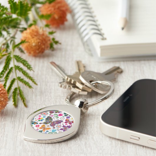 カラフルレトロ蝶と花模様 キーホルダー (側面)