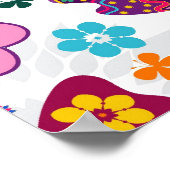 カラフルレトロ蝶と花模様 ポスター (角)