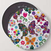 カラフルレトロ蝶と花模様 缶バッジ (正面&裏面)