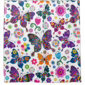 カラフルレトロ蝶シームレスパターン シャワーカーテン (正面)