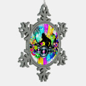 カラフルレトロ音楽DJデザイン スノーフレークピューターオーナメント (左)