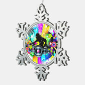 カラフルレトロ音楽DJデザイン スノーフレークピューターオーナメント (右)