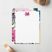 カラフルレトロ1990年代の90年代パターンモノグラム ノートカード (正面/裏面インサイチュ)
