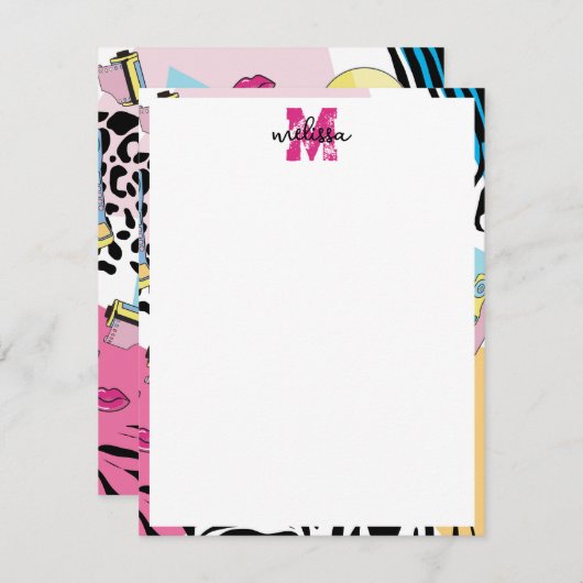 カラフルレトロ1990年代の90年代パターンモノグラム ノートカード (正面/裏面)