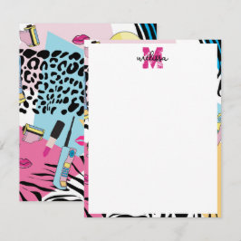 カラフルレトロ1990年代の90年代パターンモノグラム ノートカード
