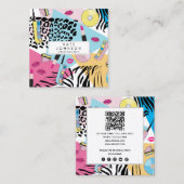 カラフルレトロ1990年代90年代QRコードソーシャルメディア スクエア名刺 (正面/裏面)