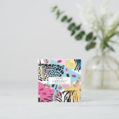 カラフルレトロ1990年代90年代QRコードソーシャルメディア スクエア名刺 (スタンド正面)