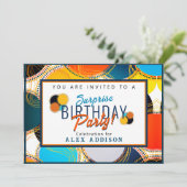 カラフルレトロ70の抽象芸術サプライズ誕生日 招待状 (スタンド正面)