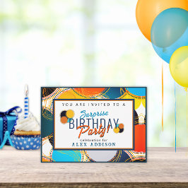 カラフルレトロ70の抽象芸術サプライズ誕生日 招待状