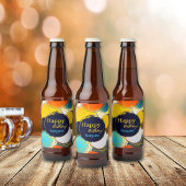 カラフルレトロ70sハッピーバースデーのパーソナライズ名 ビールラベル