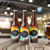カラフルレトロ70sハッピーバースデーのパーソナライズ名 ビールラベル