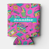 カラフルレトロ80sネオンガーリーピンクパターン名 缶クーラー (正面)