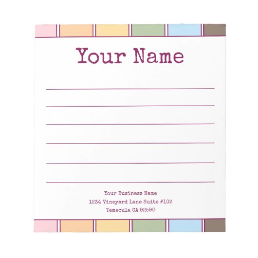 カラフルレトロ あなたの名前 ライン ノートパッド (正面)