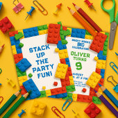 カラフルレンガの誕生日 – 楽しいパーティー 招待状