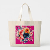 カラフルローズ離れブーケ ラージトートバッグ (裏面)