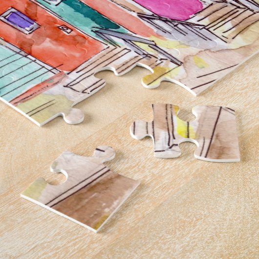 カラフルローハウズウォーターカラーイラストレーションアート ジグソーパズル (側面)