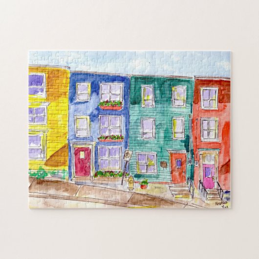カラフルローハウズウォーターカラーイラストレーションアート ジグソーパズル (横)
