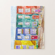 カラフルローハウズウォーターカラーイラストレーションアート