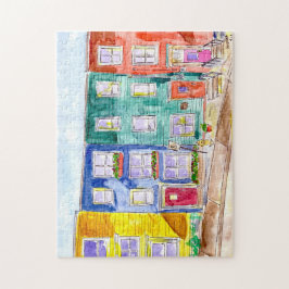 カラフルローハウズウォーターカラーイラストレーションアート ジグソーパズル