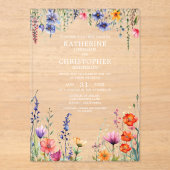 カラフルワイルドフラワーエレガントな澄ん結婚式 アクリル招待状 (正面)